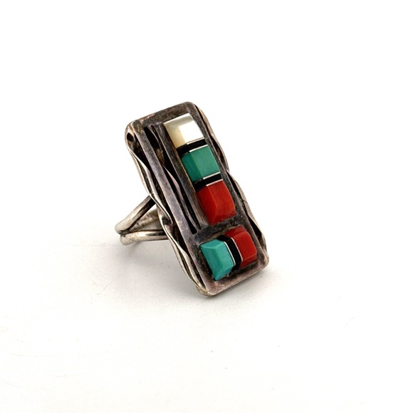 Vintage Zuni Multi Gemstone Inlay Ring - Picture 4 of 7